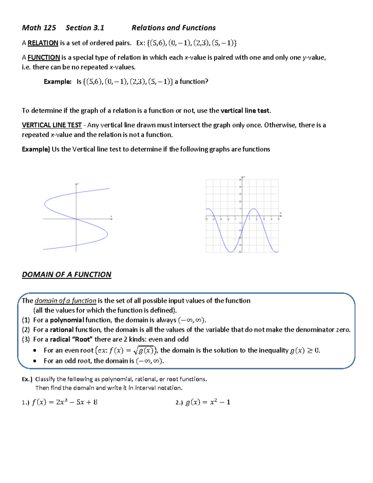Math 125 Final Exam Notes: Relations and Functions (3.1) - Studocu