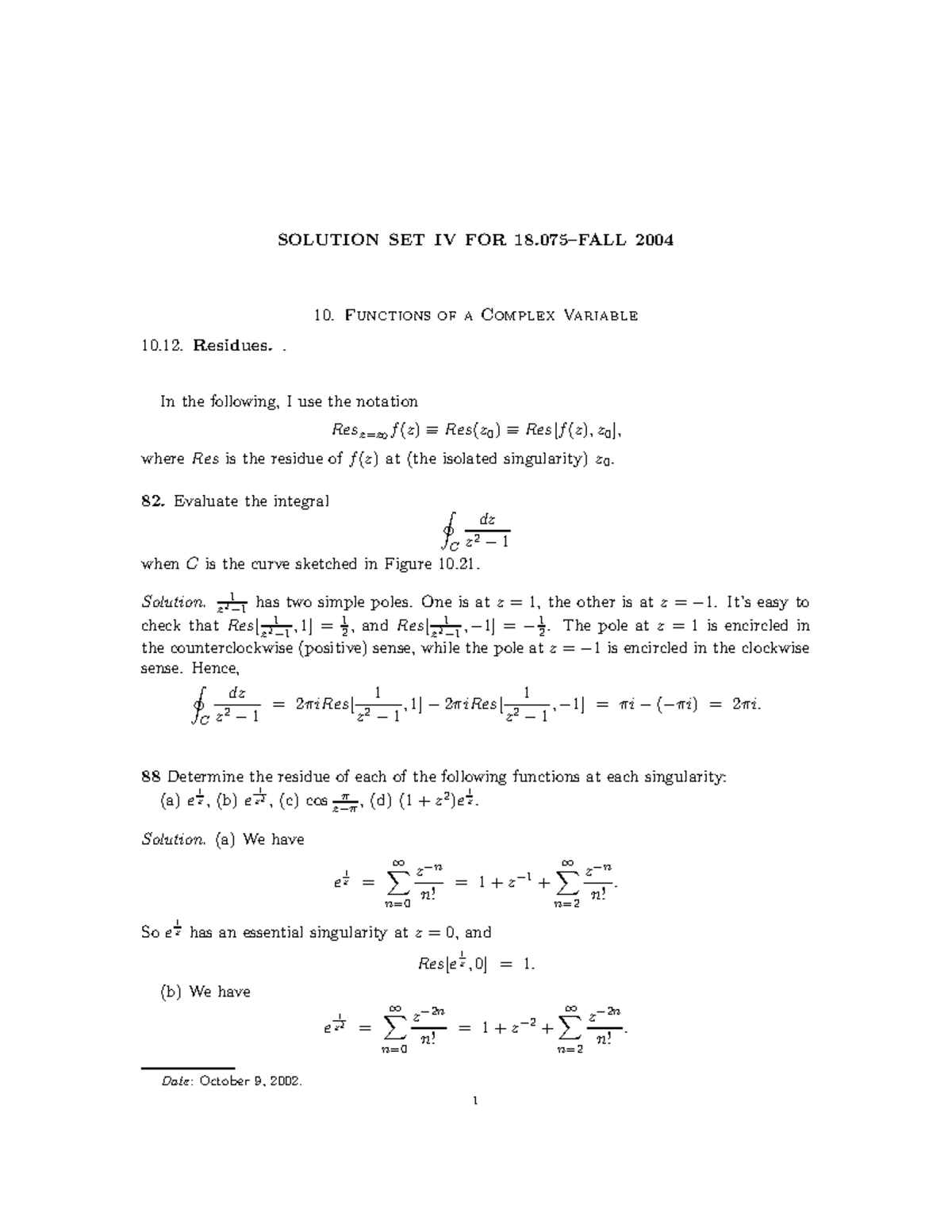 Functions of a Complex Variable Worked Examples - 10 of a Complex ...