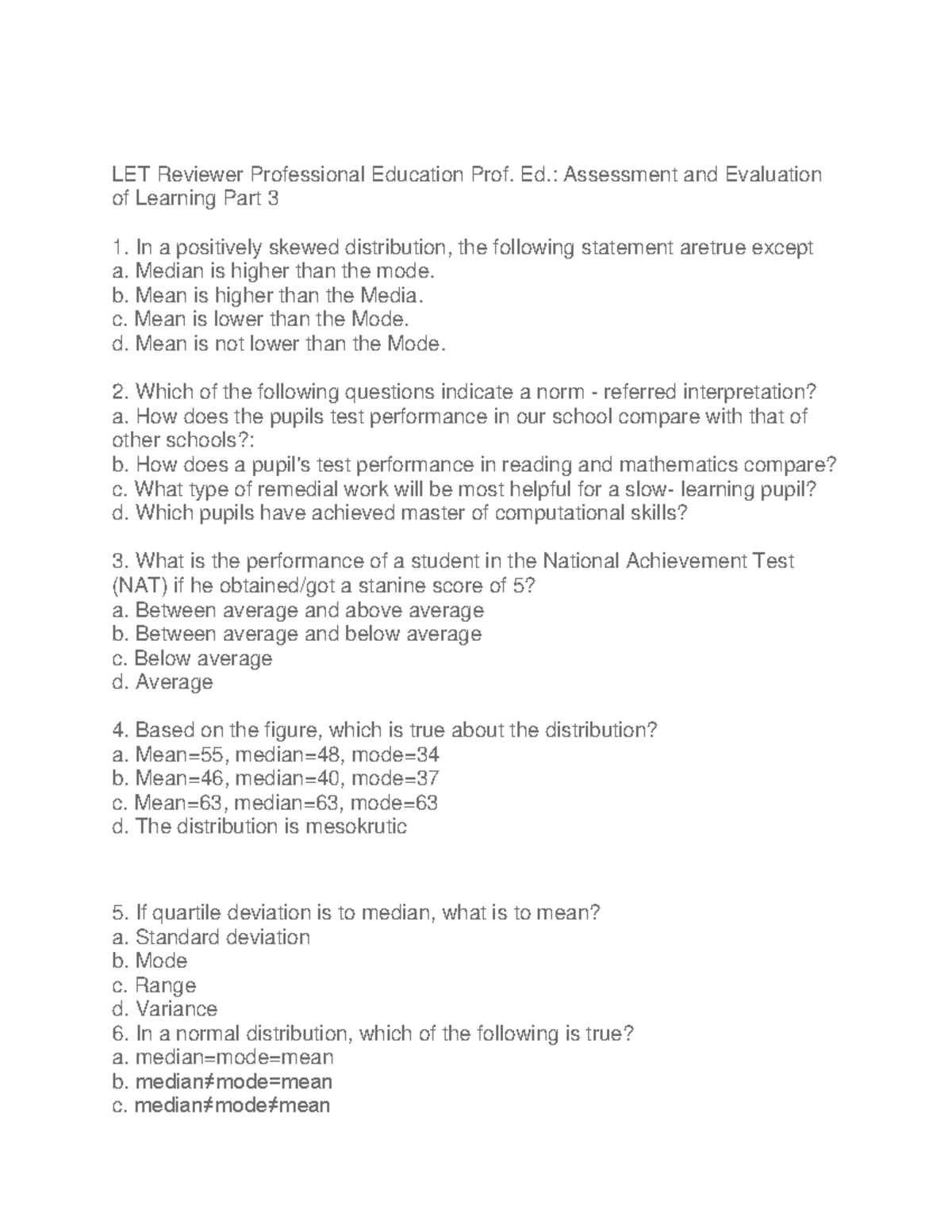LET Reviewer Professional Education Prof. Ed.: Assessment & Evaluation ...