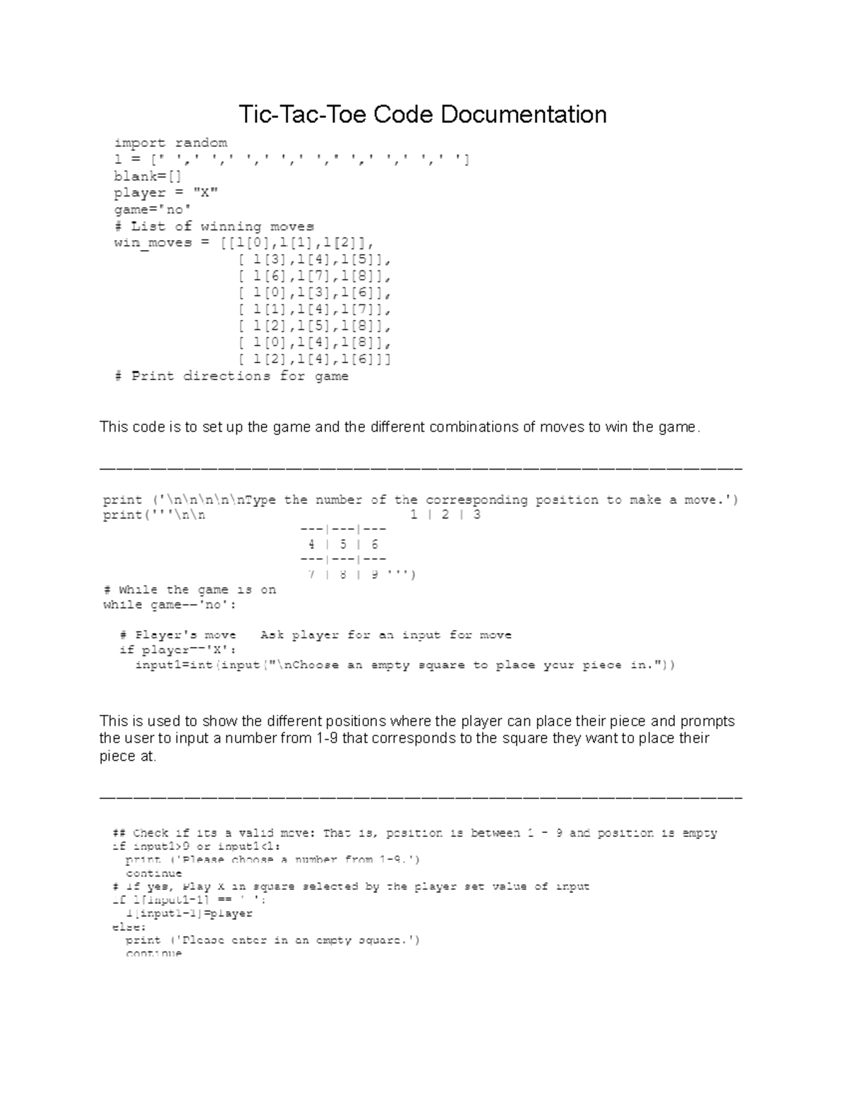 Tic-Tac-Toe Code Documentation Overview and Key Functions - Studocu