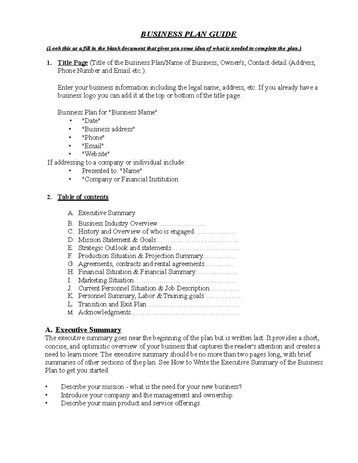 BUS-101: Comprehensive Business Plan Format and Guide - Studocu