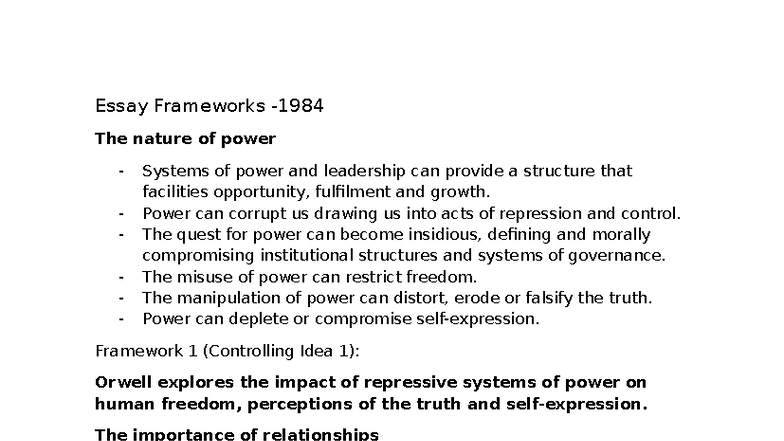 Essay Frameworks: Power, Relationships, and Identity Analysis - Studocu