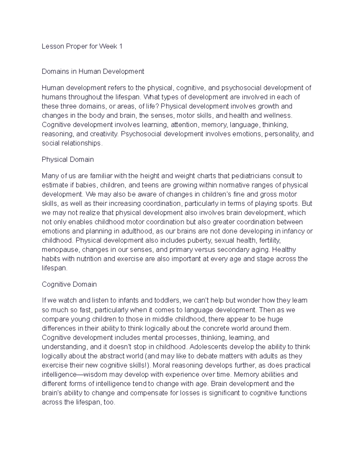 Developmental Psychology - Week 1 & 2 Lesson Notes - Studocu