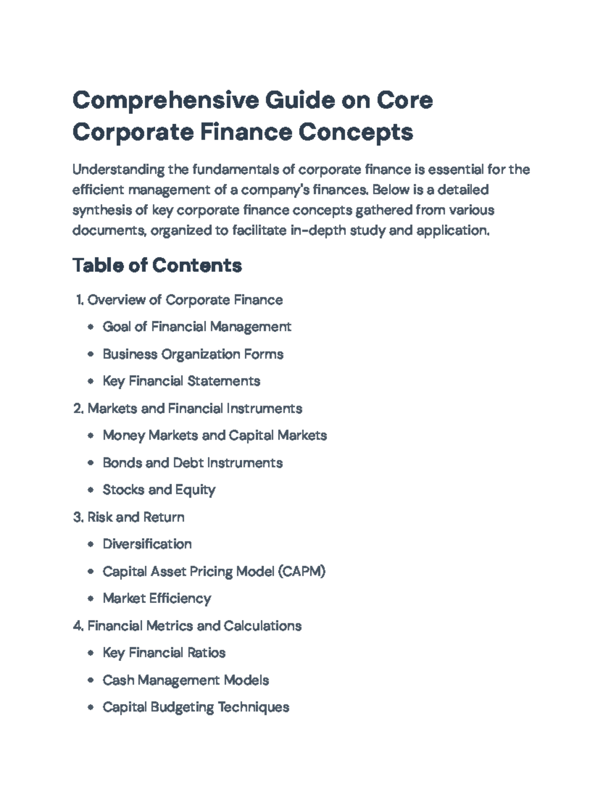 Corporate Finance: Comprehensive Overview and Key Concepts ...