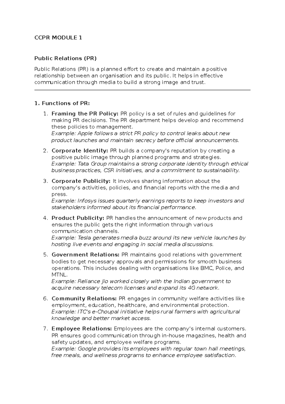 CCPR 101: Introduction to Public Relations and Its Key Functions - Studocu