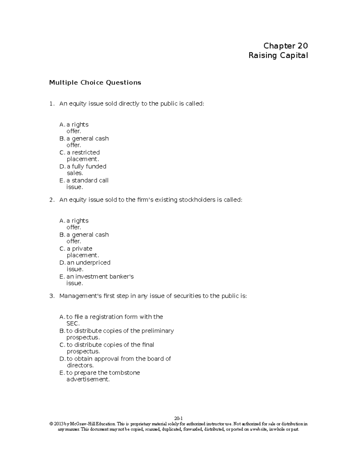 Test bank chapter 20 Corporate Finance - Chapter 20 Raising Capital ...