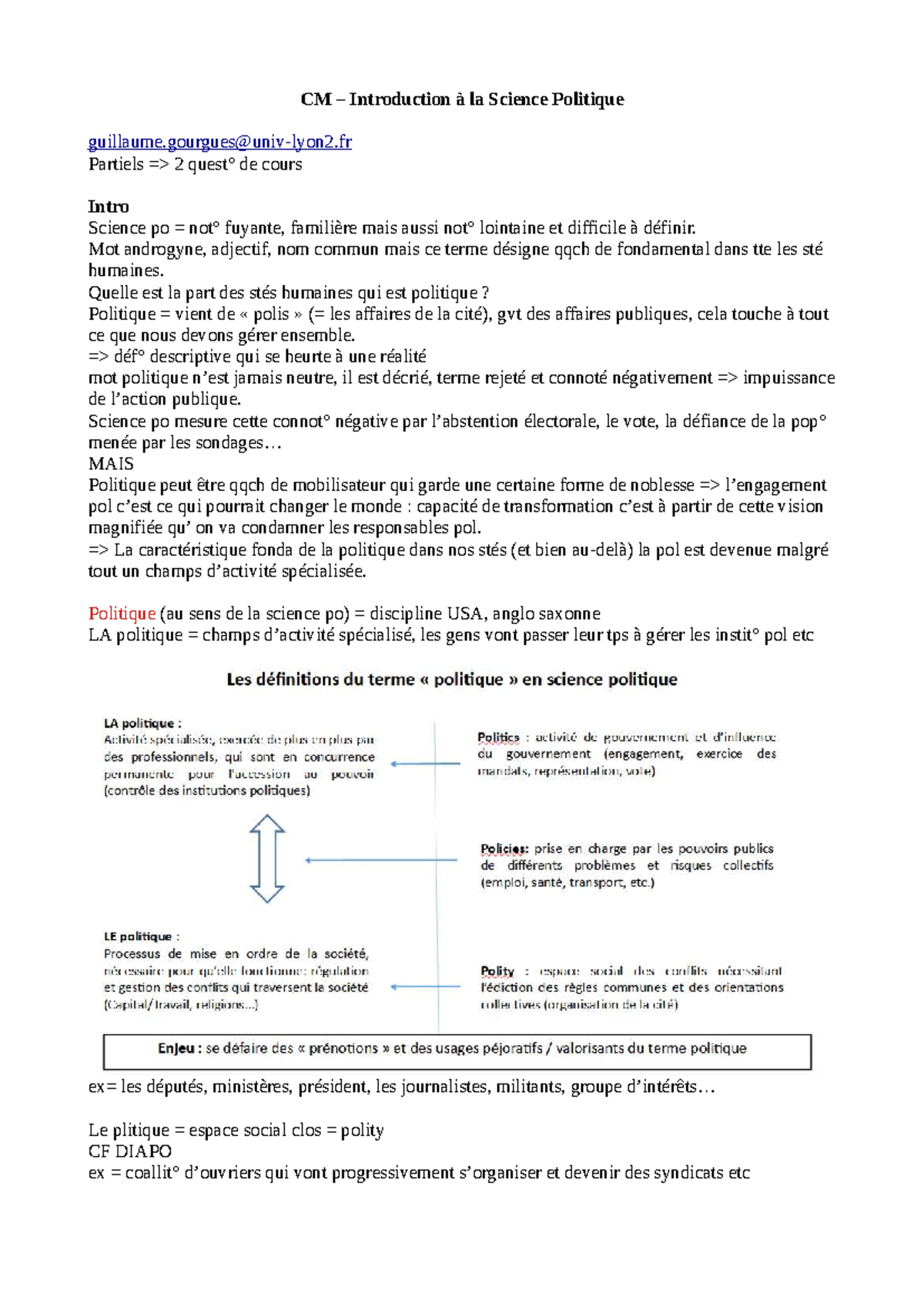CM 1 - Introduction à la Science Politique : Concepts et Débats - Studocu