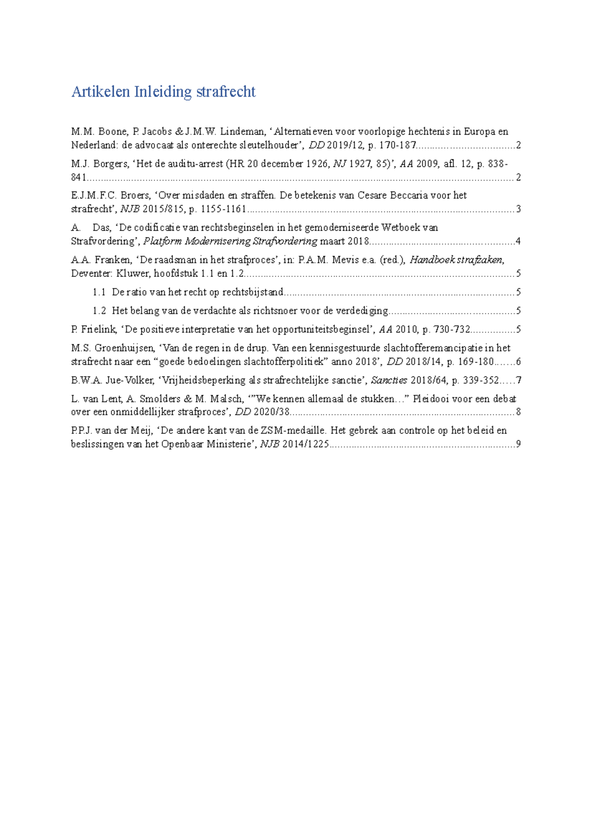 Artikelen Inleiding Strafrecht: Belangrijke Jurisprudentie en Concepten -  Studeersnel