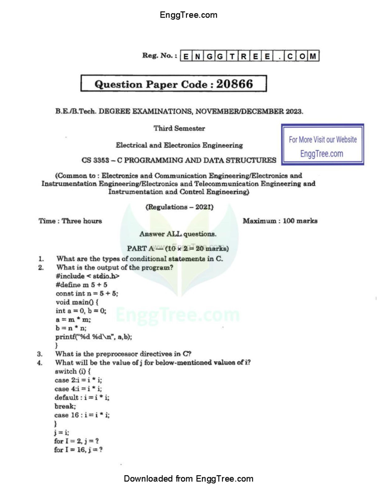 CS3353 - C Programming & Data Structures - Nov/Dec 2023 Question Paper ...