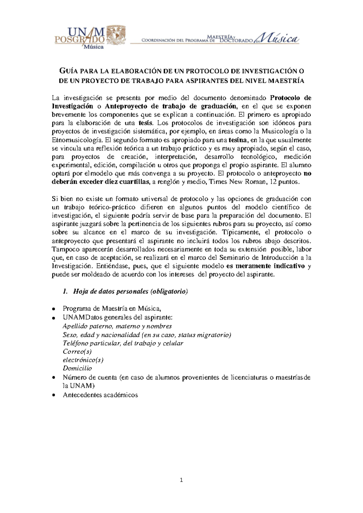 Guía para la Elaboración de Protocolo de Proyecto de Maestría en Música ...