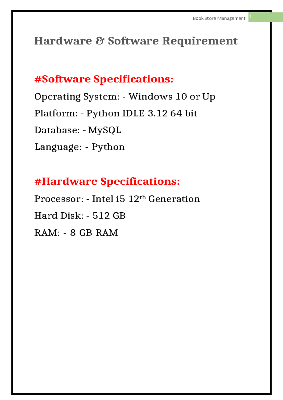 Book Store Management System: Hardware & Software Specs (CS101) - Studocu