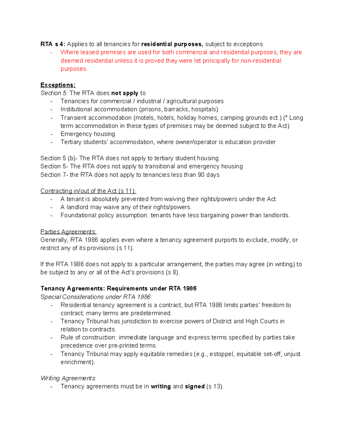 Residential Tenancies Cheat Sheet: Key Provisions & Exceptions - Studocu