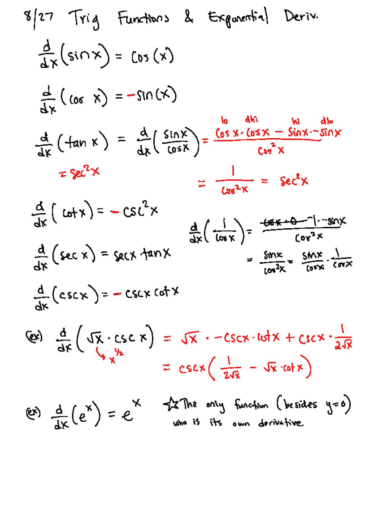 5 - Trig and Exp Derivatives - TY(ﬁ Functeny Deriv. d C05 ()(3 i (s o ...