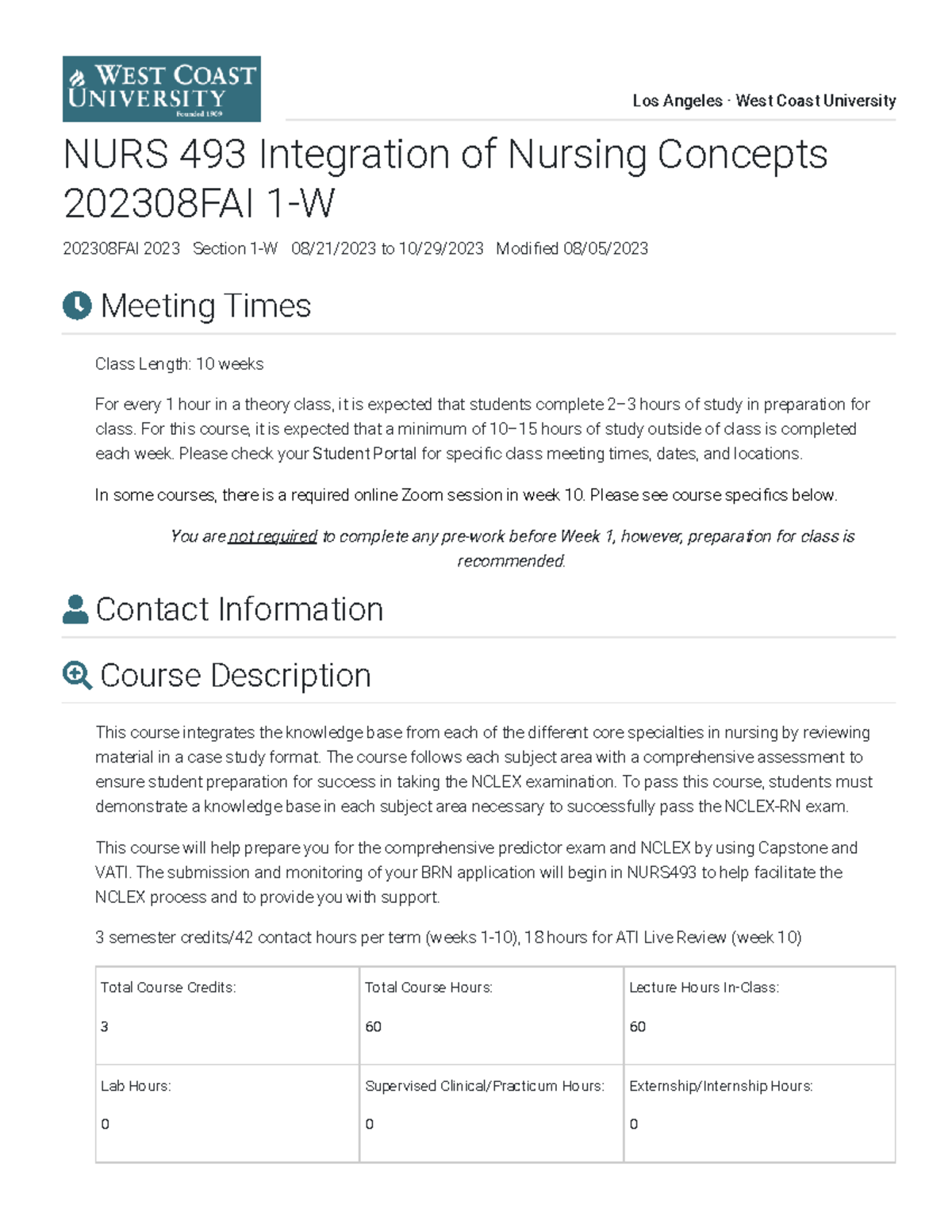 NURS 493 Nursing Concepts Integration Syllabus & Assessment Guide ...