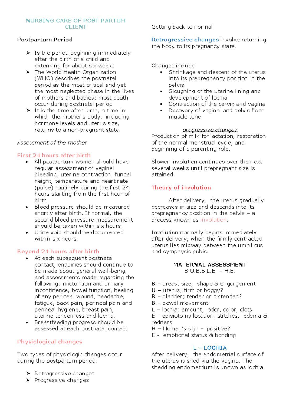 NURSING CARE OF POSTPARTUM CLIENT: Comprehensive Assessment ...