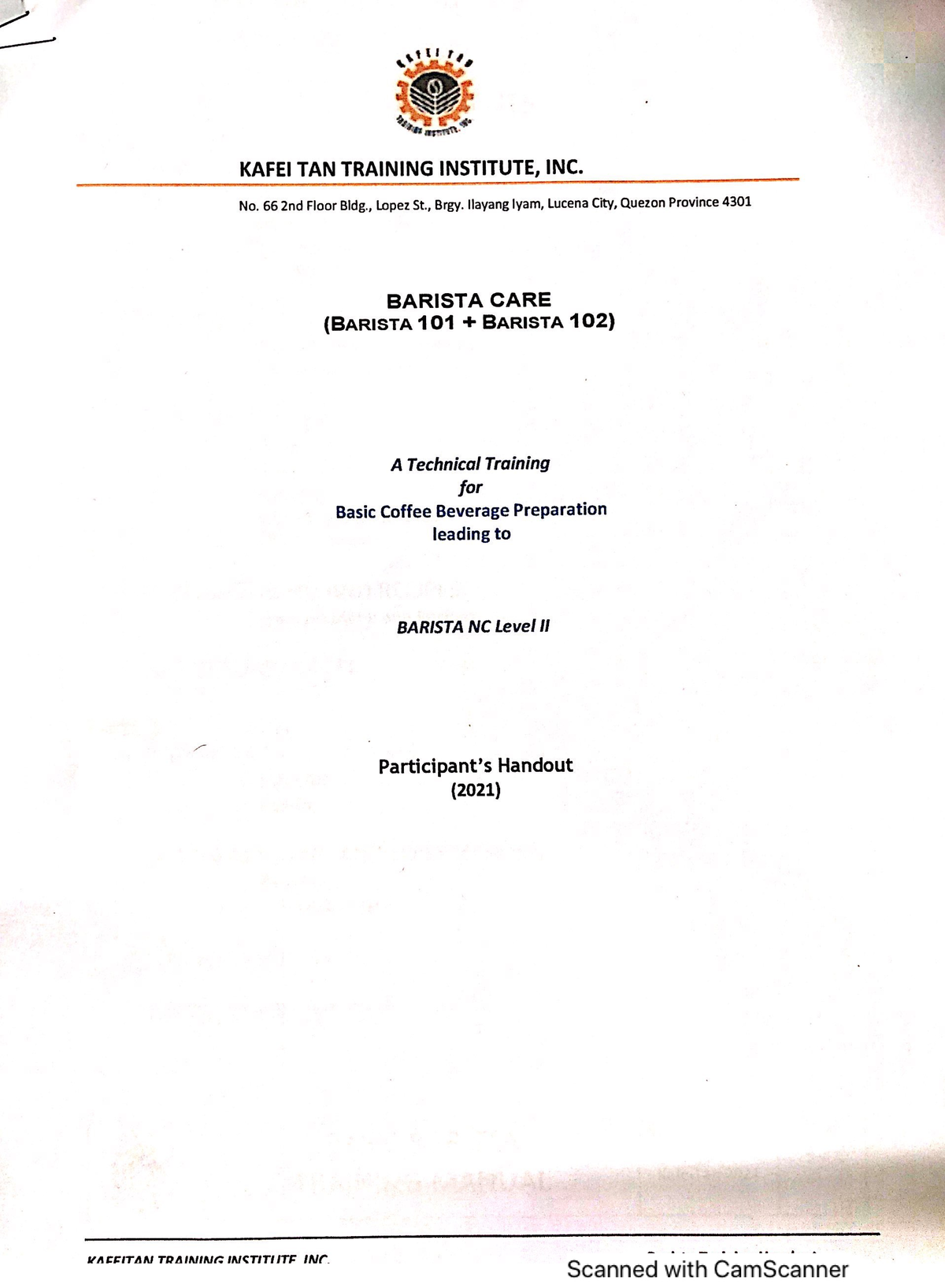 Barista CARE (BARISTA 101 & 102) Training Manual - KafeiTan 2021 - Studocu
