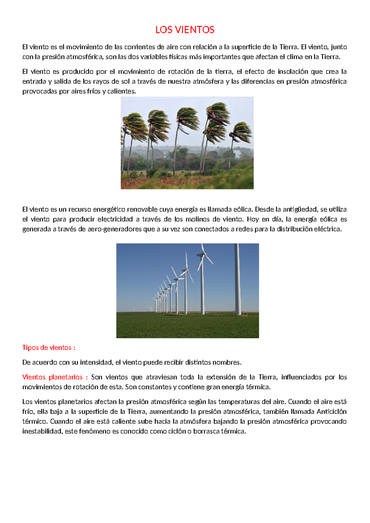 LOS VIENTOS: Tipos, Características y Energía Eólica - Studocu