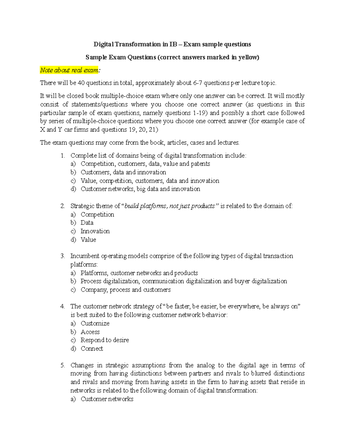 Digital Transformation IB Mock Exam Sample Questions and Cases ...
