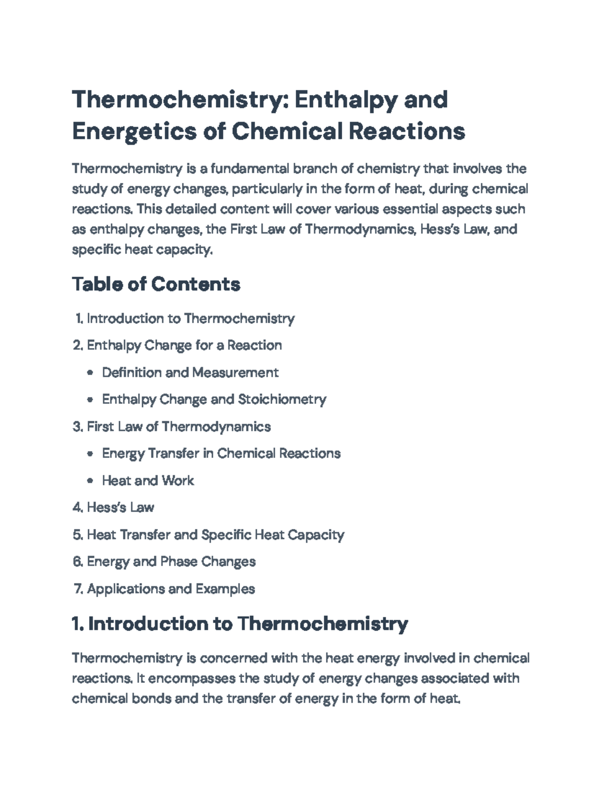 Thermochemistry Overview: Enthalpy and Energetics of Reactions ...