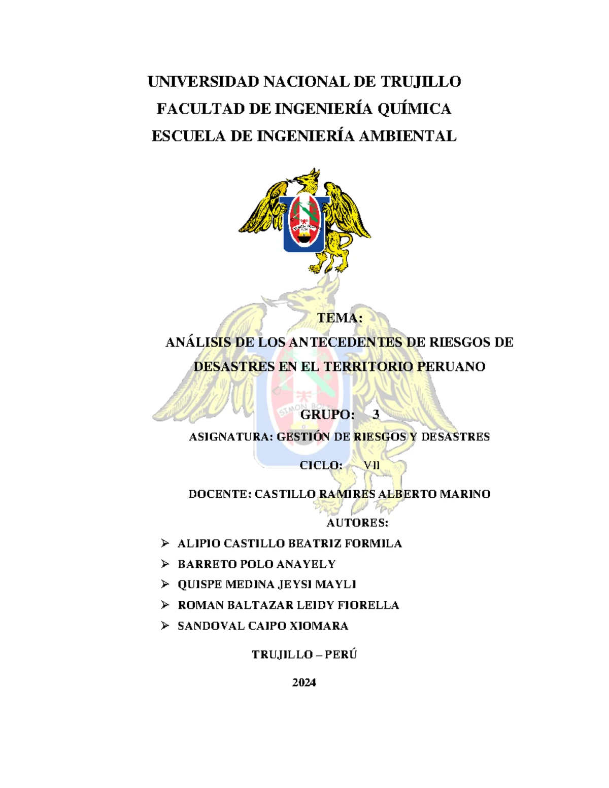 Análisis de Riesgos de Desastres en Perú - Gestión de Riesgos (GRE-7 ...