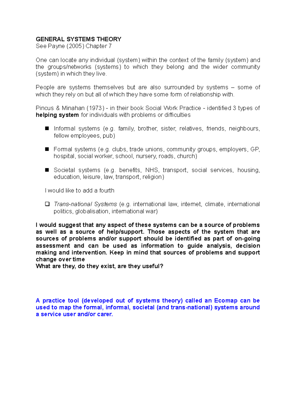 General Systems Theory in Social Work: A Comprehensive Overview - Studocu