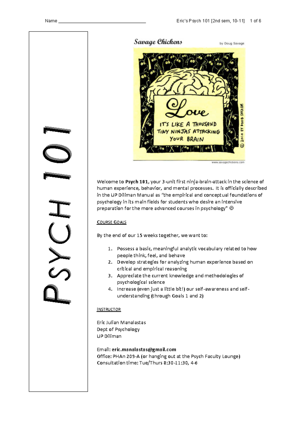 Psych 101: Intro to Psychology Course Overview & Objectives - Studocu
