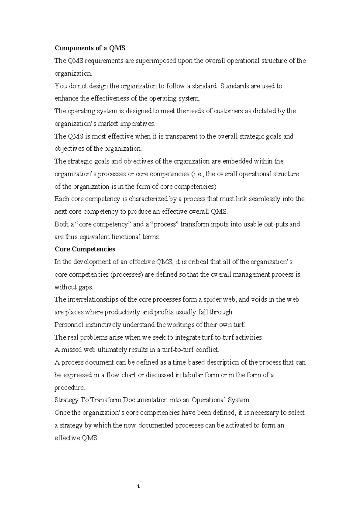 QMS Extra notes - Quality management system In aviation - Components of ...