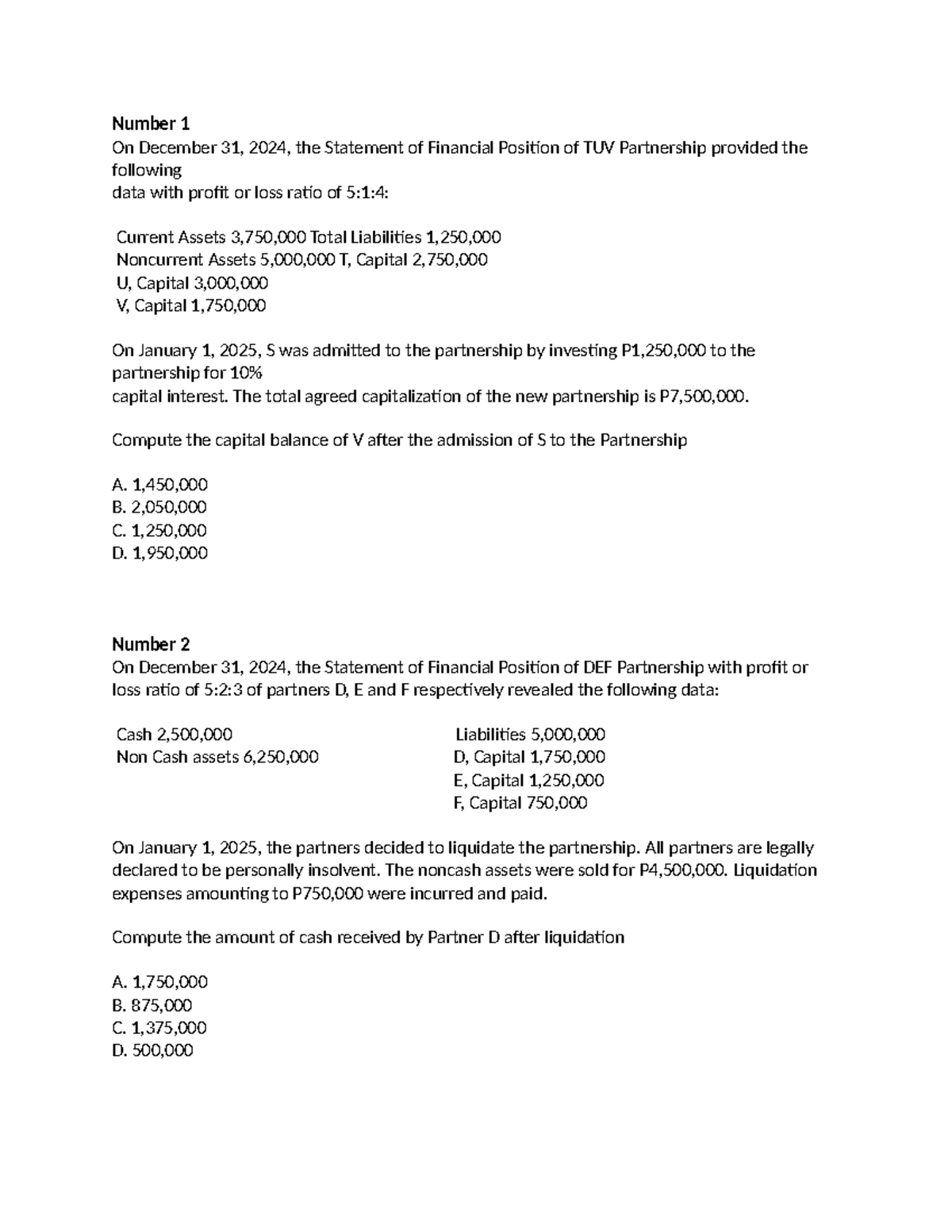 Partnership Capital Computation & Liquidation Analysis (FIN 101) - Studocu