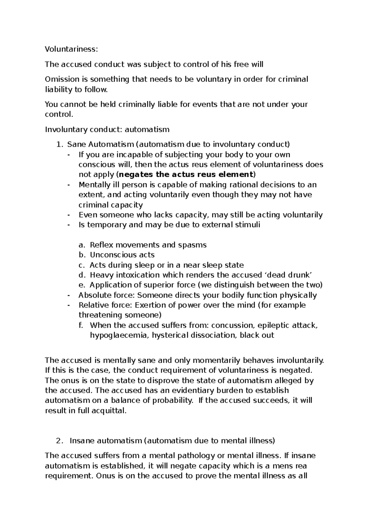 Voluntariness and Intoxication: Understanding Automatism in Criminal ...