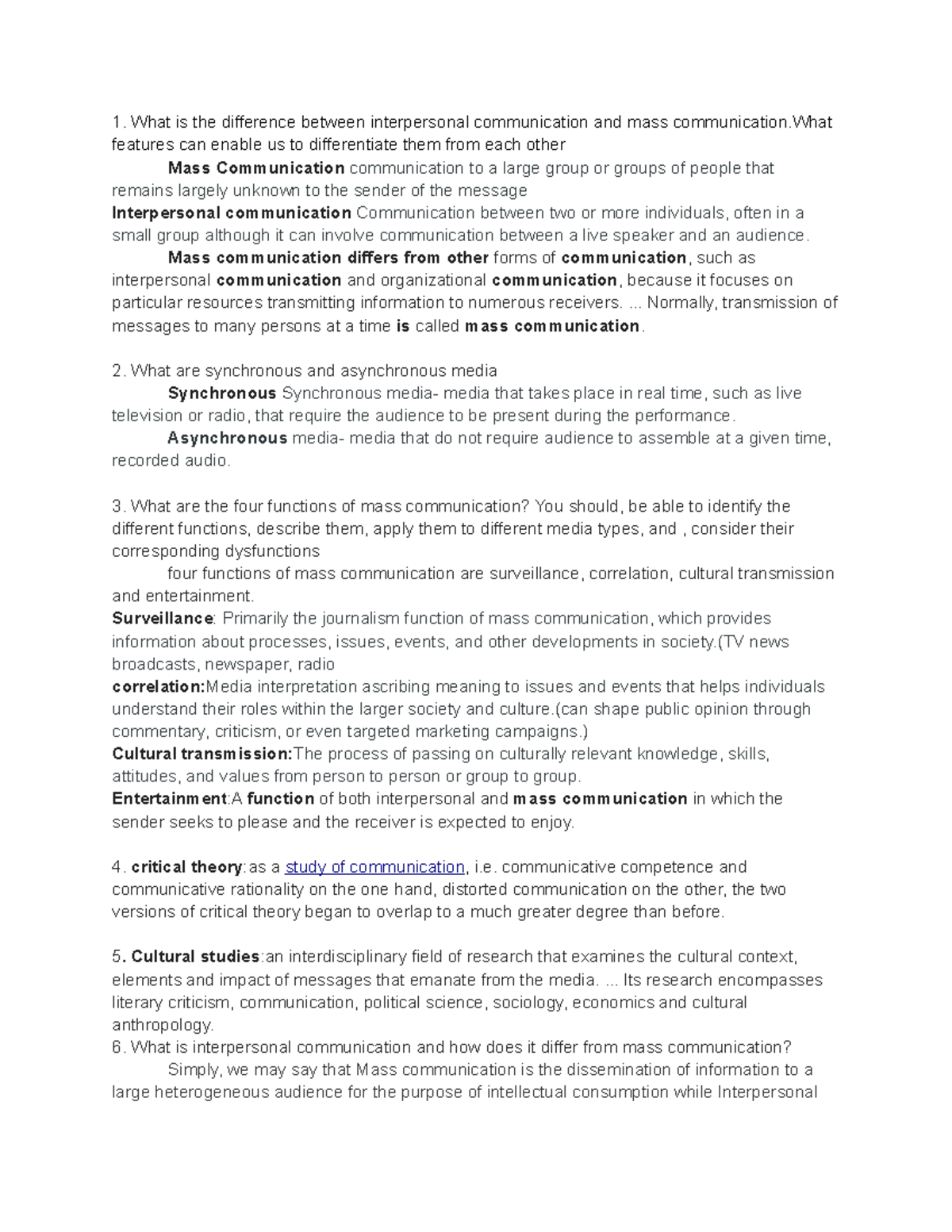 COM 101: Exam 1 Review on Mass & Interpersonal Communication Concepts ...