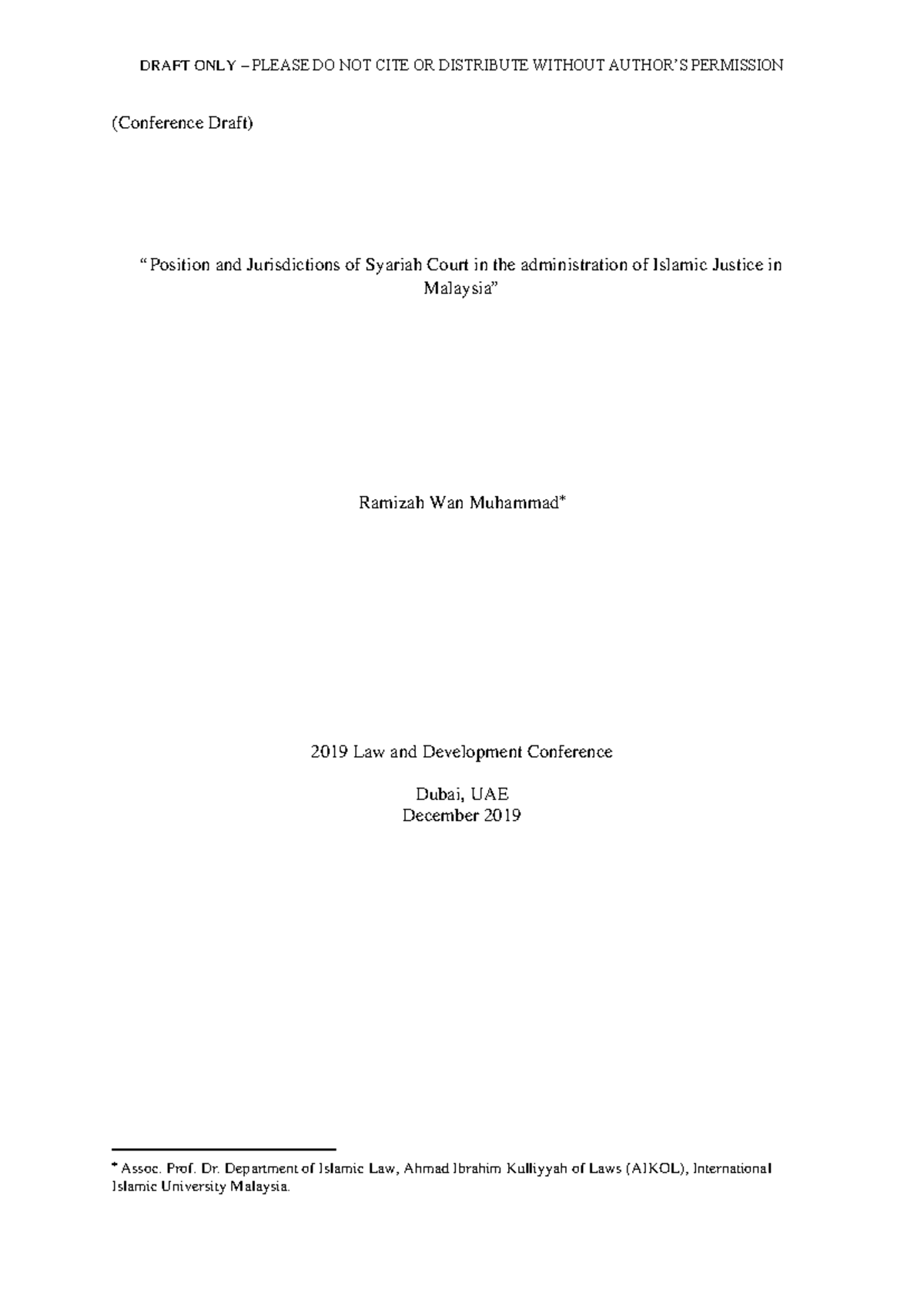 Position and Jurisdiction of Shariah Court - (Conference Draft ...