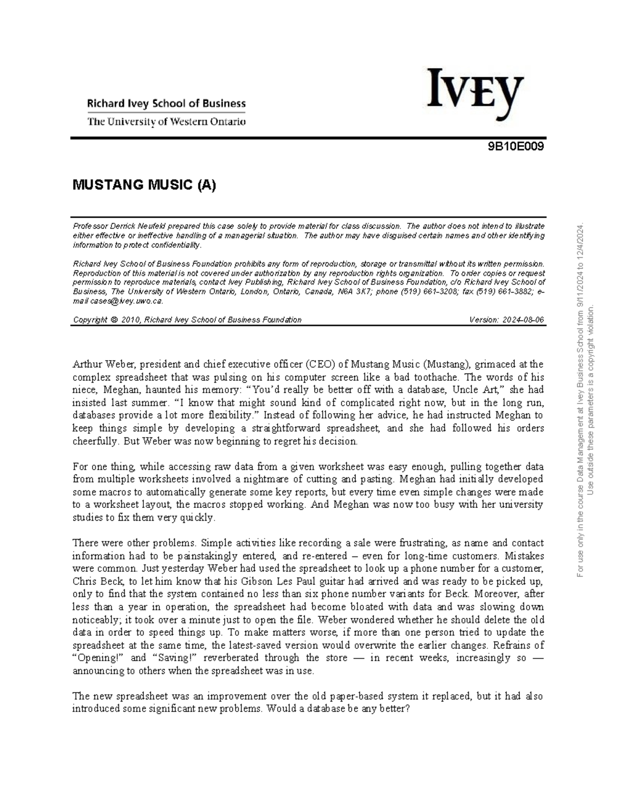 9B10E009 PCU-2 - Mustang Music Case Study Overview - Studocu