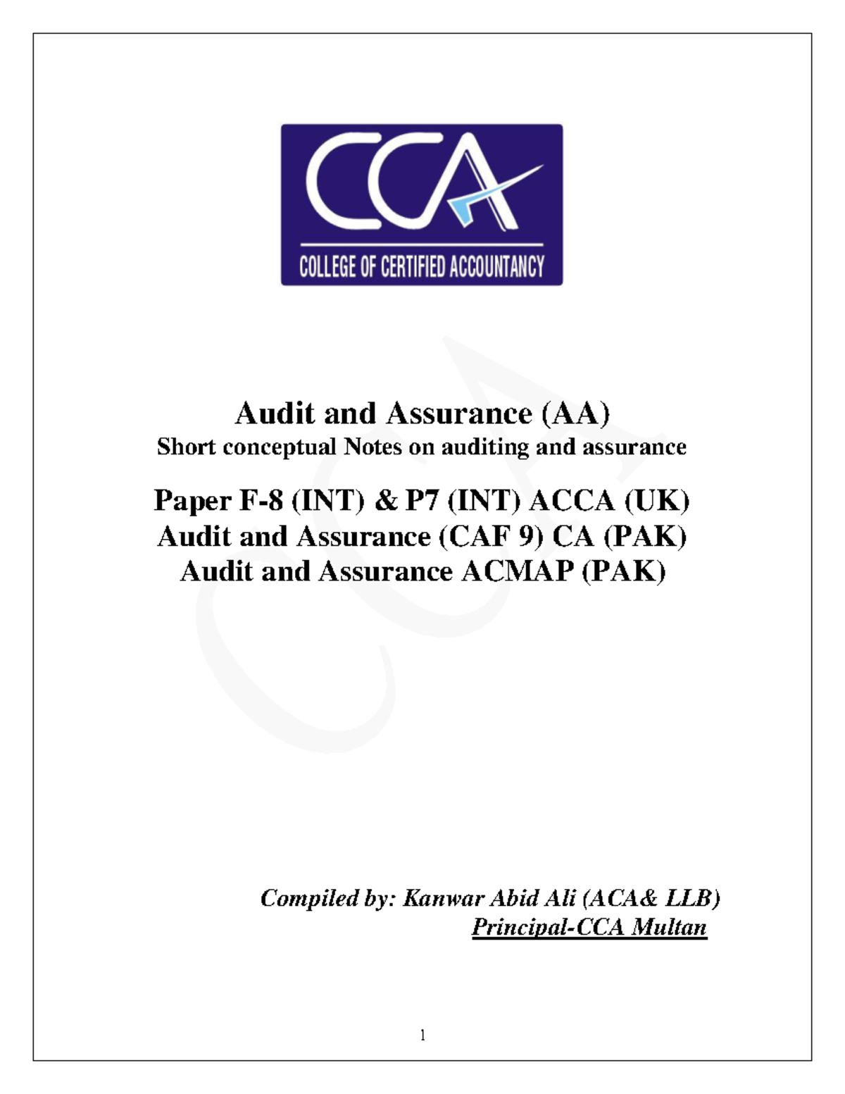 Null-2 - Practice Material - Audit and Assurance (AA) Short conceptual ...