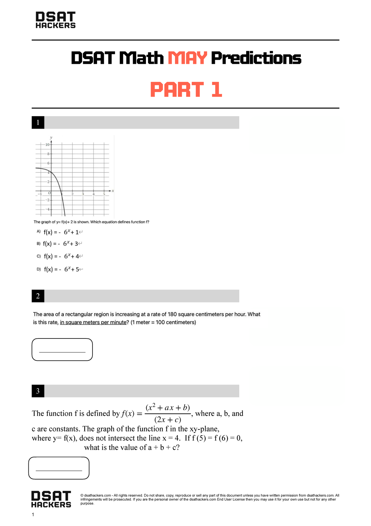 DSAT Math MAY Predictions Part 1: Function Analysis & Constants - Studocu