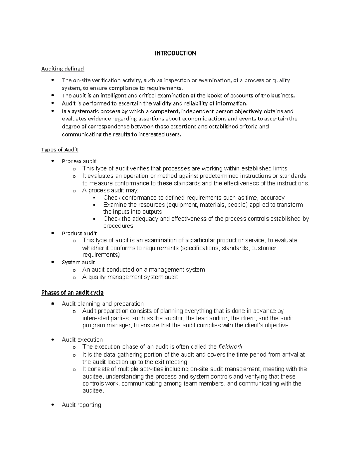 Introduction to Auditing - INTRODUCTION Auditing defined The on-site ...