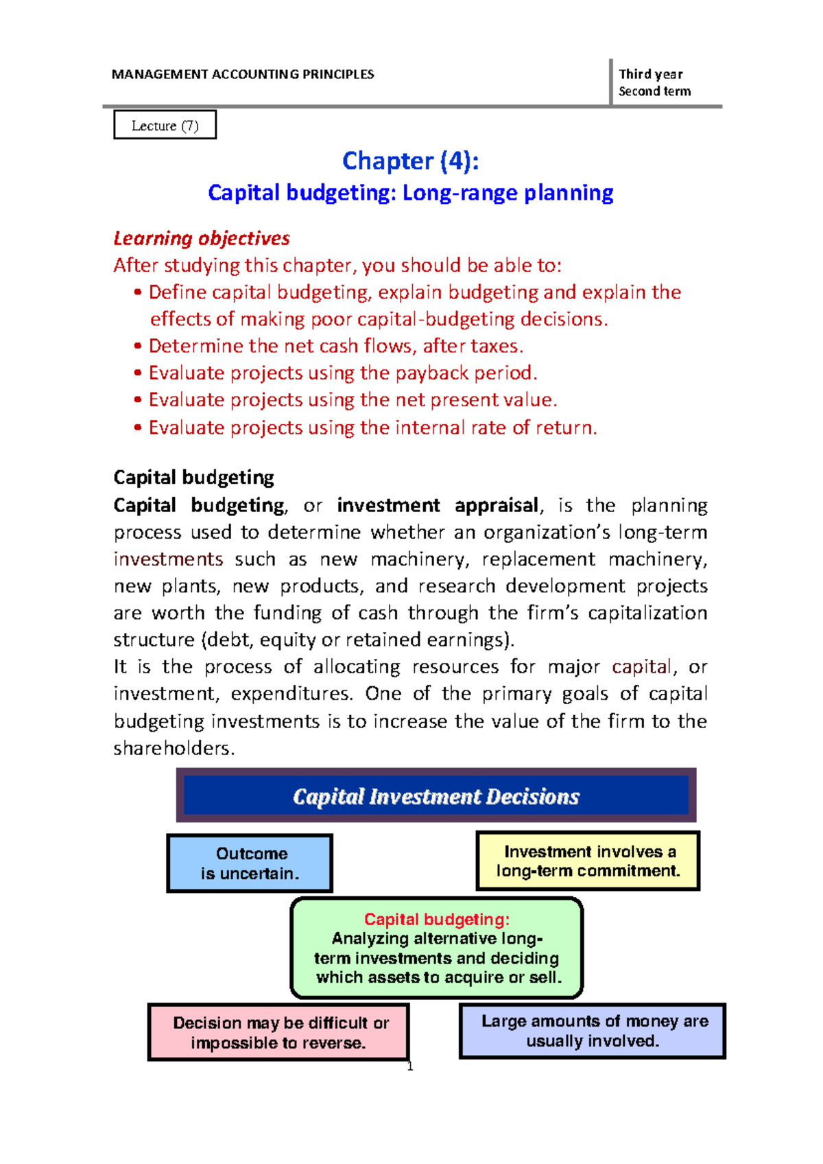 11 - Chapter 4 - Capital Budgeting Techniques and Evaluation Methods ...