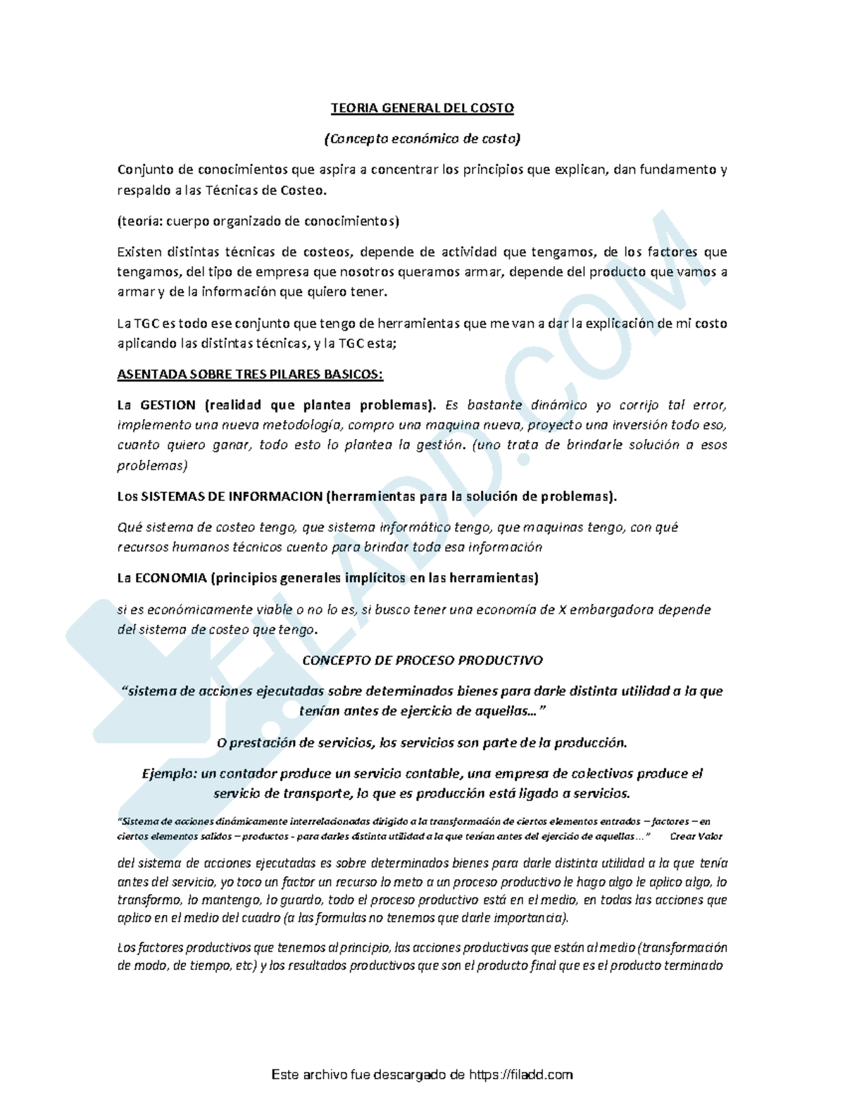 Teoría General del Costo (TGC) y Proceso Productivo: Análisis OM - Studocu