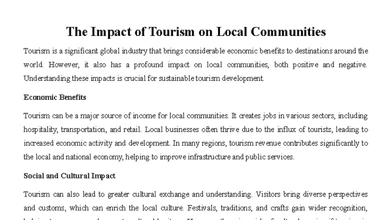 The Impact of Tourism on Local Communities: Economic, Social, and ...