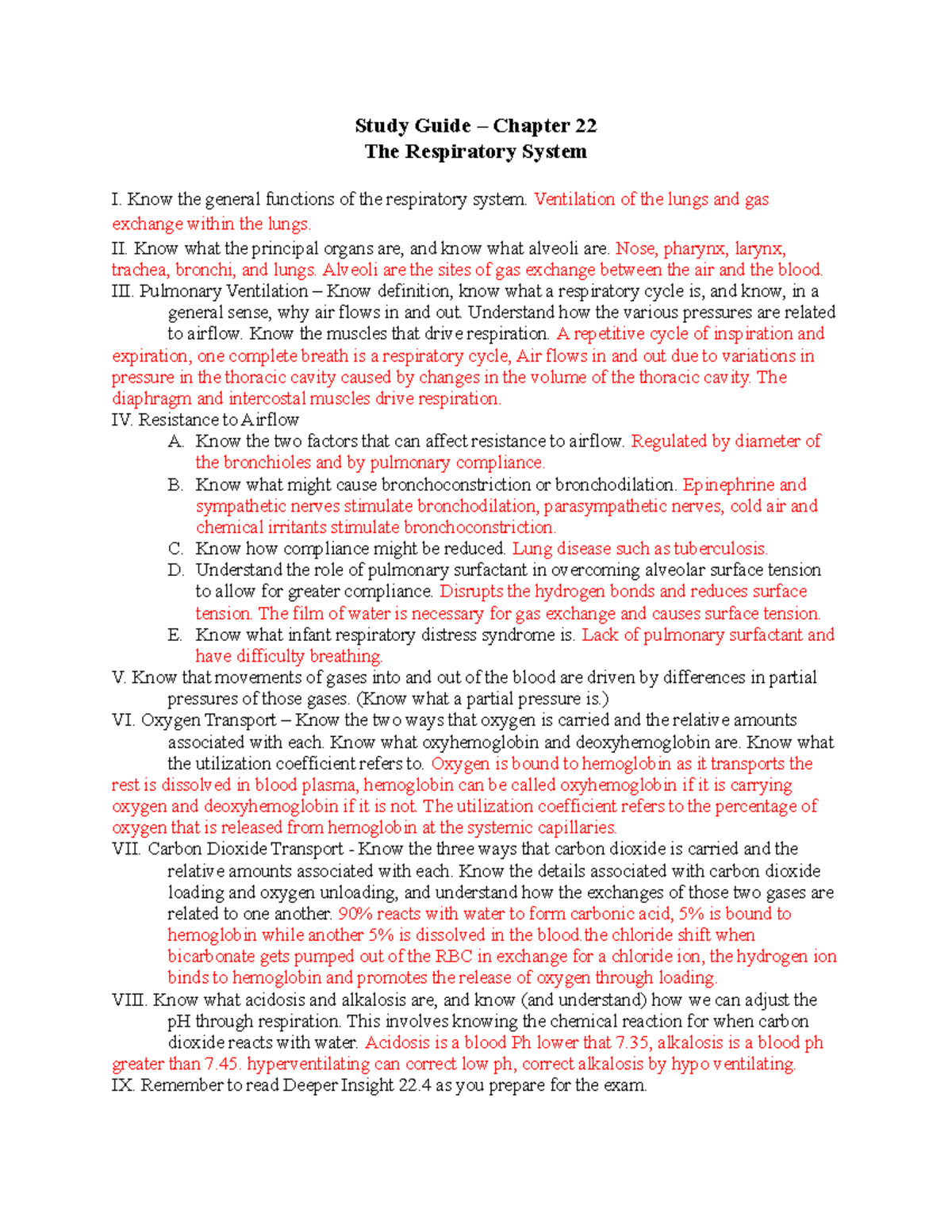 Study Guide - Resp System Overview for Chapter 22 - Studocu
