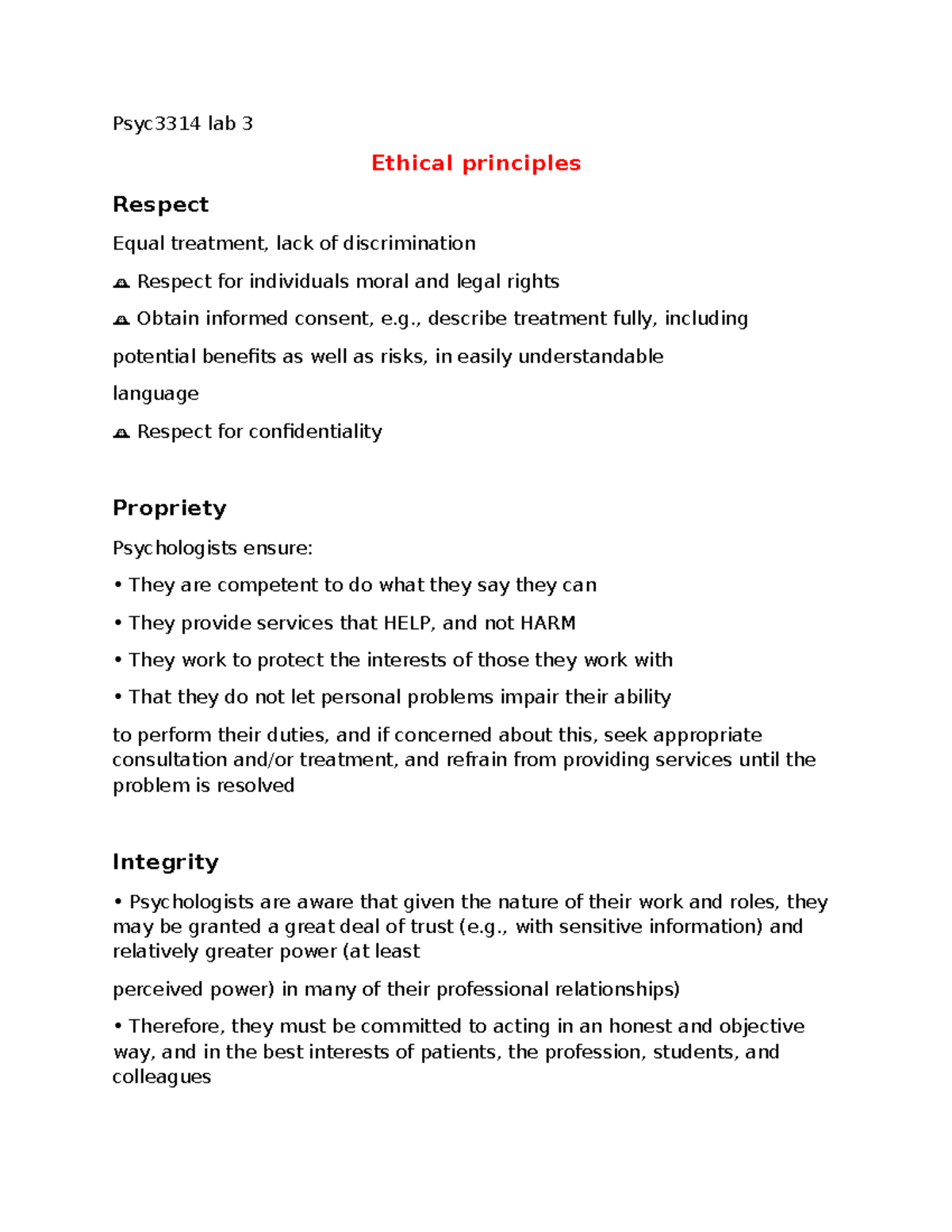 Psyc3314 Lab 3 - Summary of Ethical Principles in Psychology - Studocu