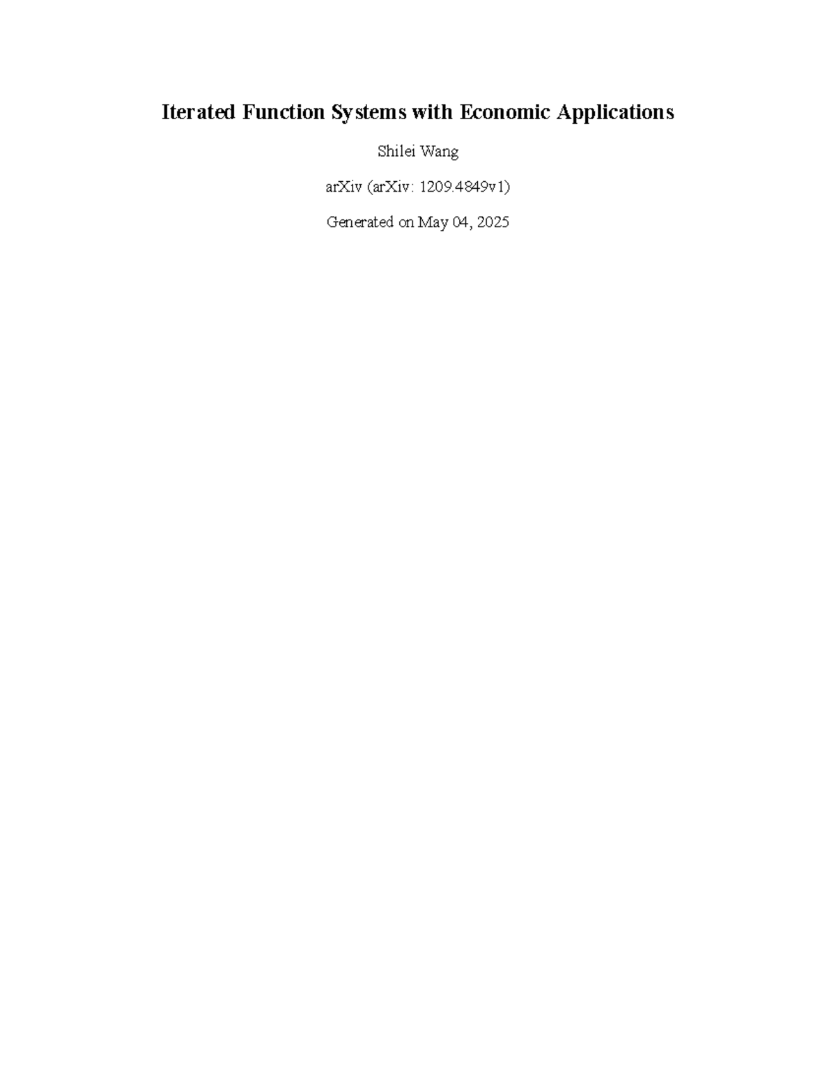 Iterated Function Systems with Economic Applicatio - To achieve this ...