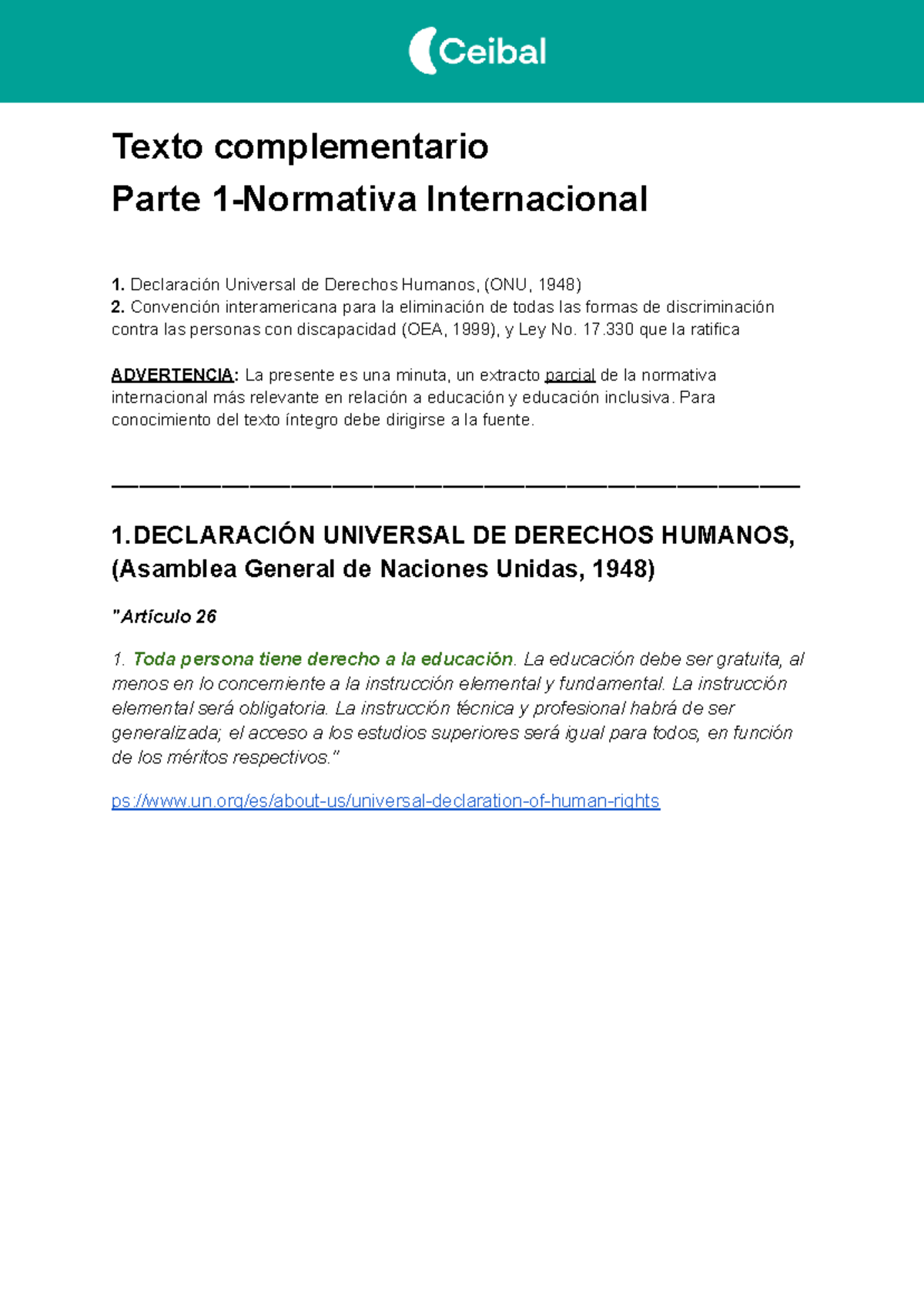 Texto 2 complementario normativa internacional - Texto complementario ...