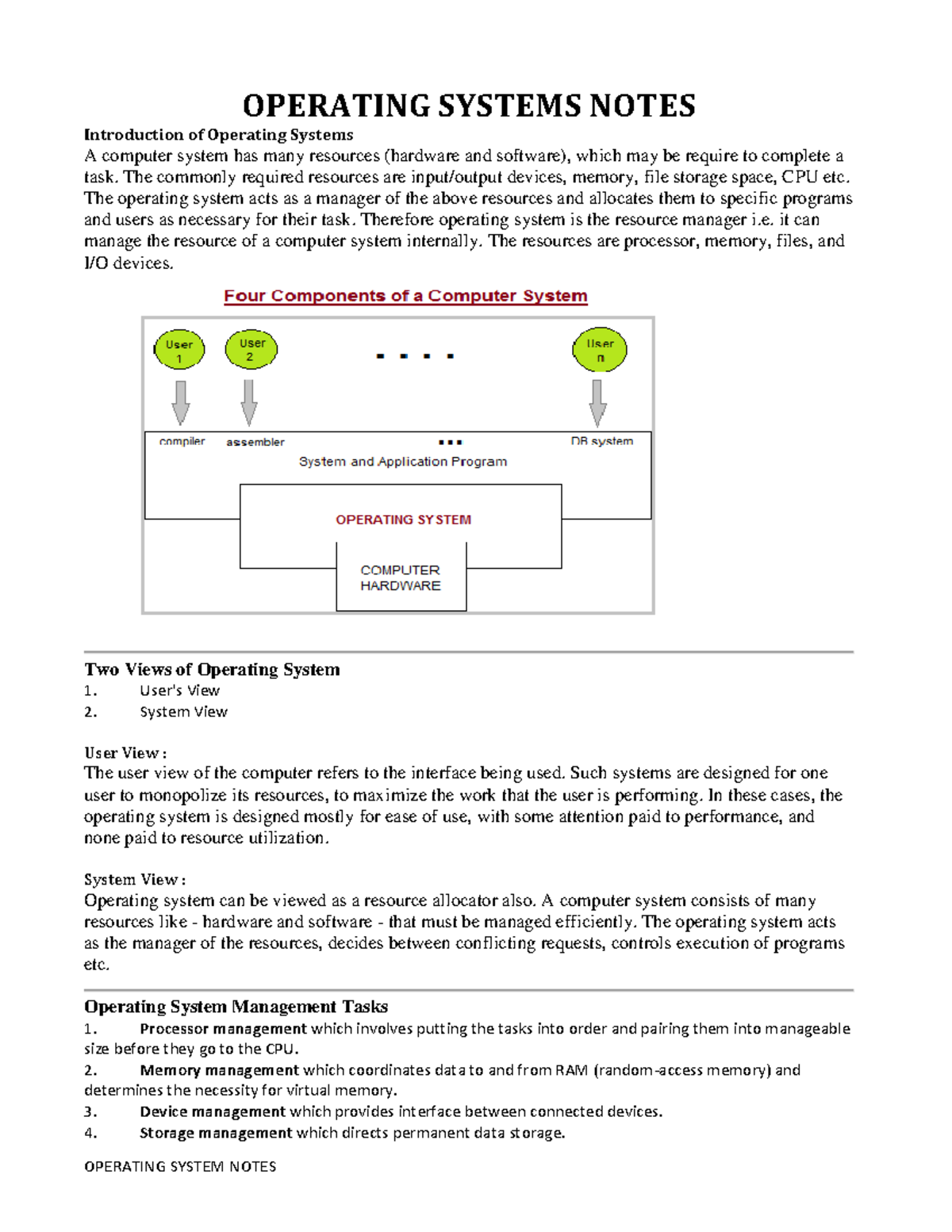 Operating system-1 - NOTES - OPERATING SYSTEMS NOTES Introduction of ...