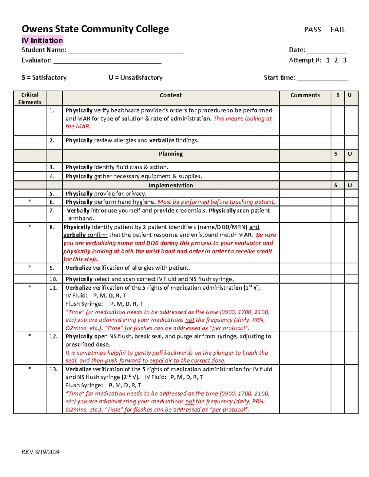 Fall 2024 IV Initiation Evaluation Checklist for Nursing Students - Studocu