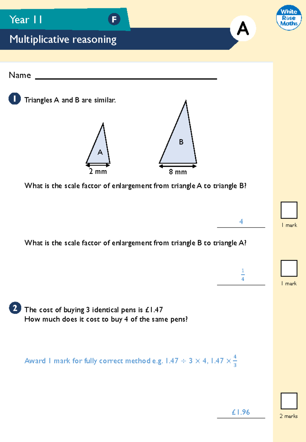 Wrm y11 spring b1 multiplicative reasoning foundation assessment ...