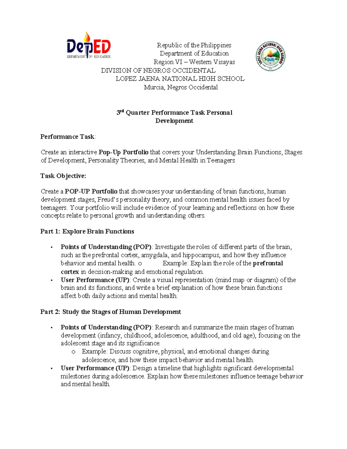 Performance Task 3rd Quarter Per Dev - Republic of the Philippines ...