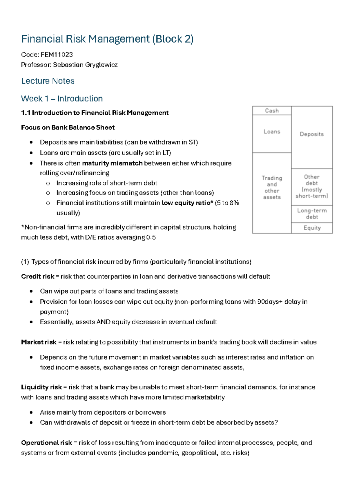 FEM Financial Risk Management Lecture Notes: Understanding Risks ...