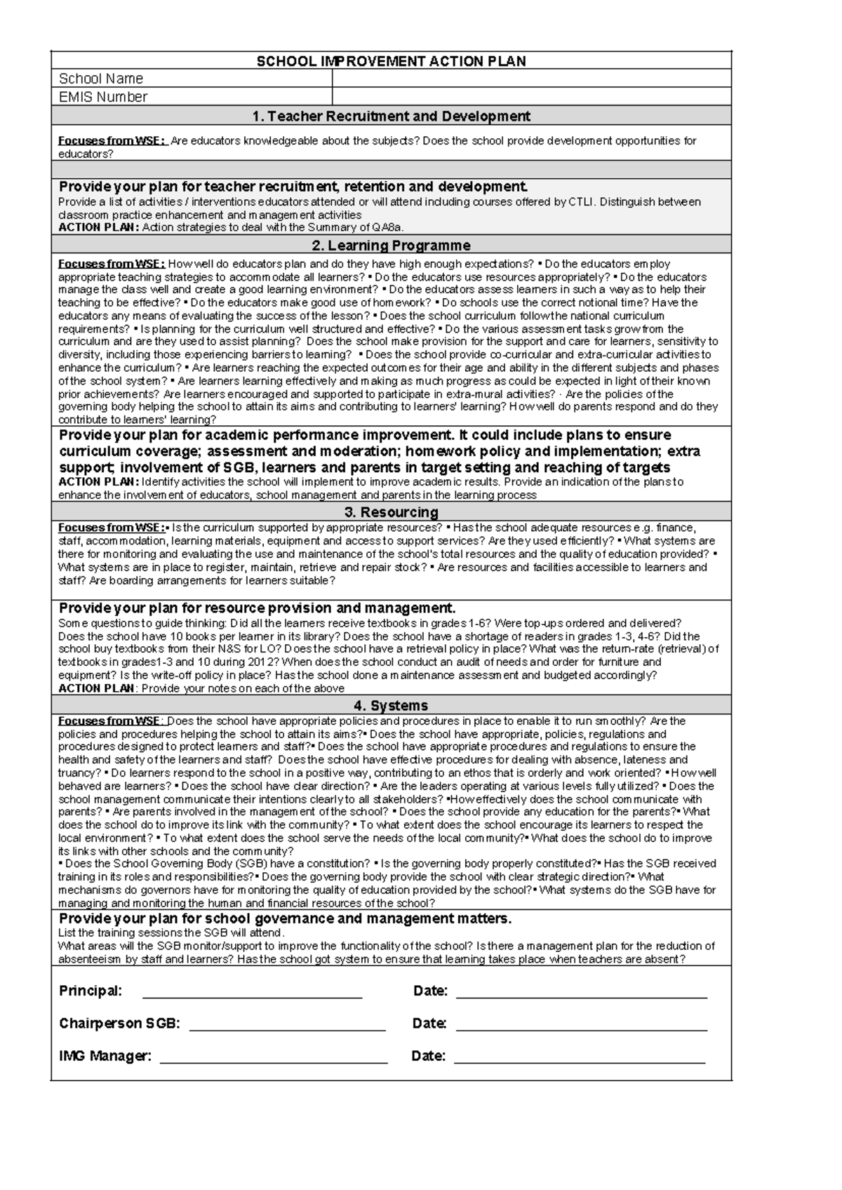 SIP Action Plan Eng - Strategies for School Improvement and Development ...