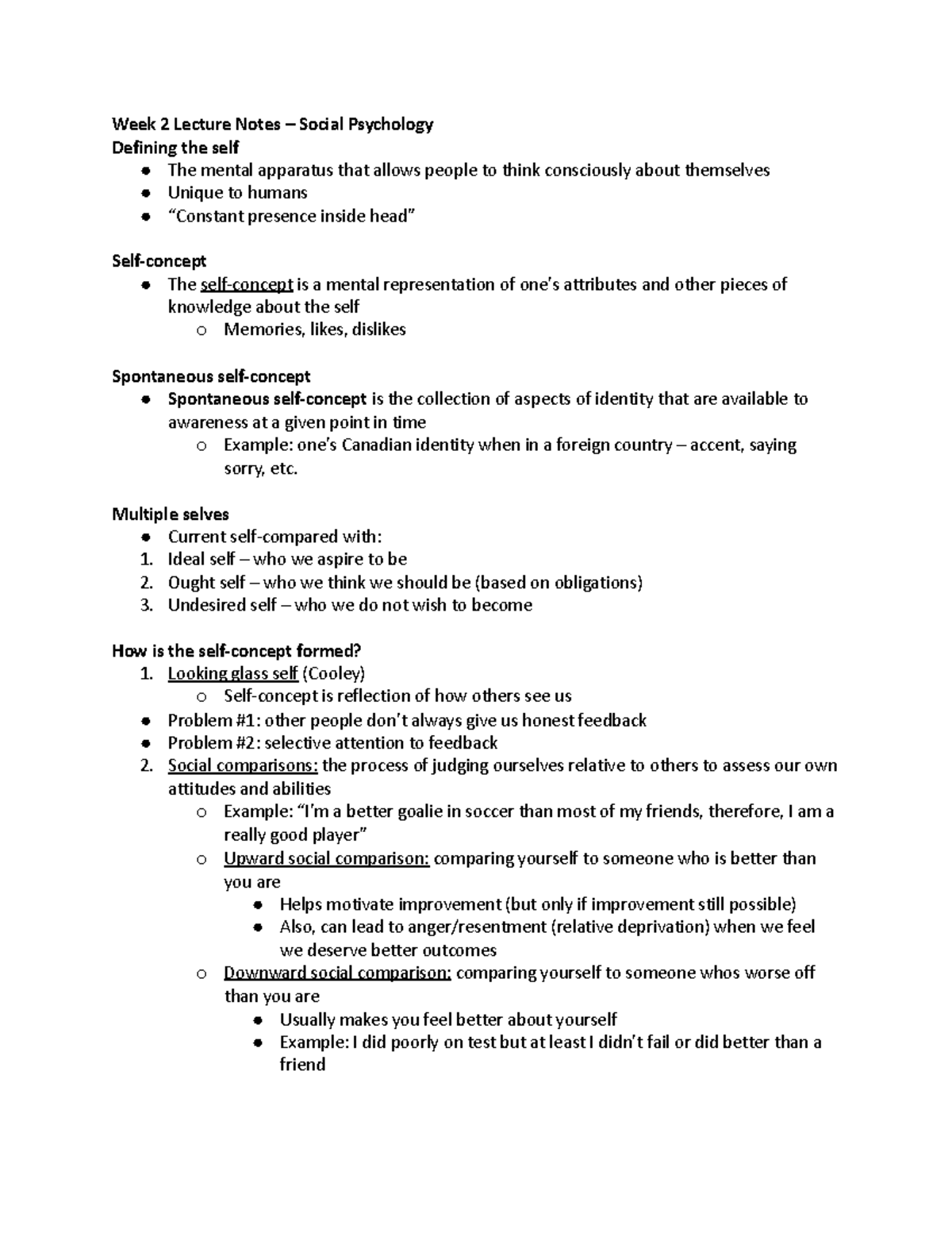 Week 2 Lecture Notes - Social Psychology: Understanding the Self - Studocu