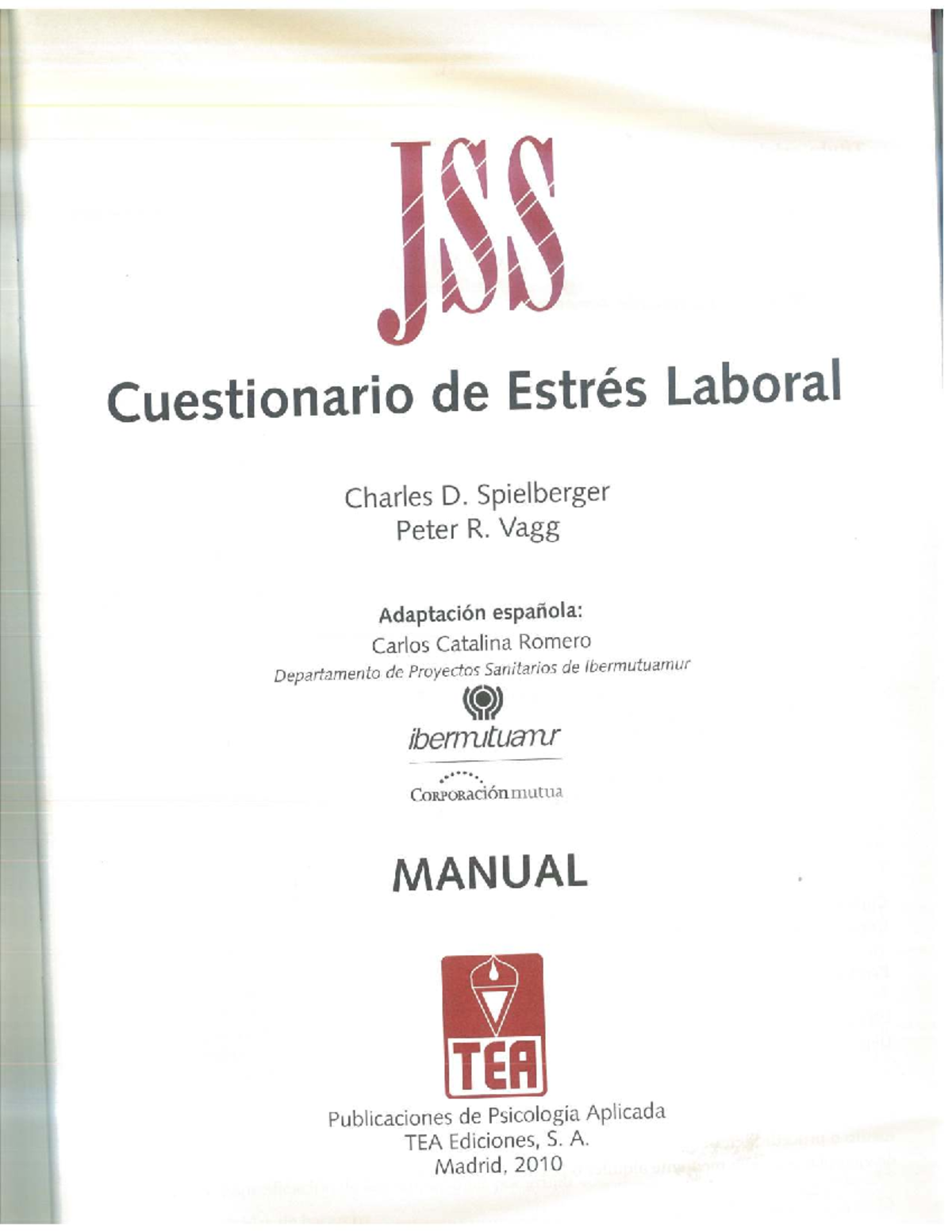 JSS: Cuestionario de Estrés Laboral - Manual de Adaptación Española - Document Preview